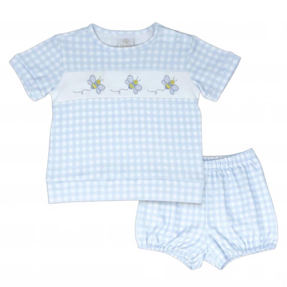 NEW LULLABY SET kids bayou bloomer set in blue honeycomb